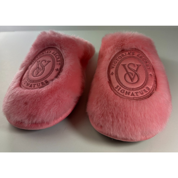 NWT 2024 Victoria's Secret Closed Toe Faux Fur Slippers Pink Women's Size Medium - Picture 10 of 12
